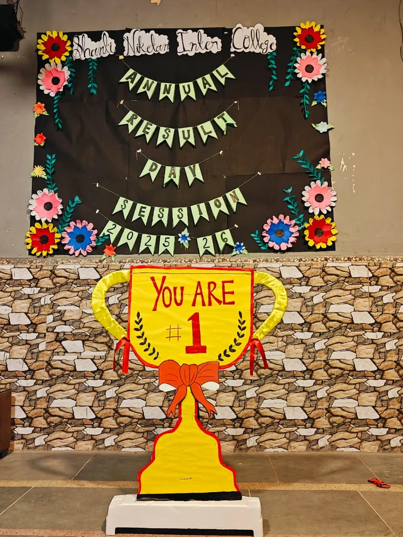 A decorated display board made by students at Shanti Niketan Inter College